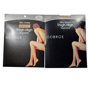 Set of 2 thigh highs Silky Sheer Legwear Nude Lace Top Sandalfoot S/M George